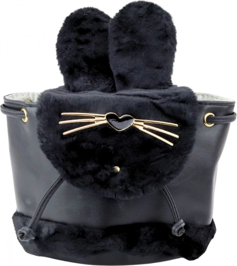 Mochila infantil de felpa negra con correa ajustable