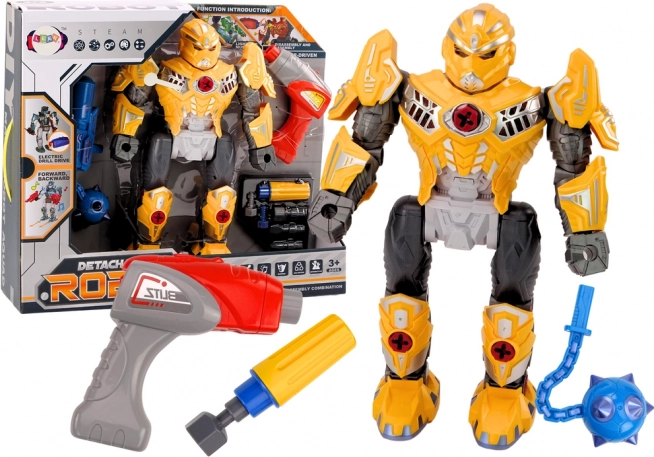 Robot atornillable con luces y sonidos – kit de construcción con taladro y accesorios, amarillo