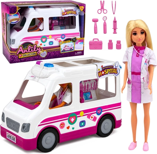 Muñeca Anlily doctora con ambulancia con luces y sonidos