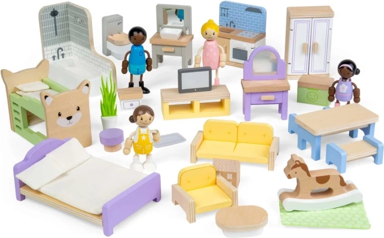 Bigjigs Toys set de muebles de madera para casa de muñecas