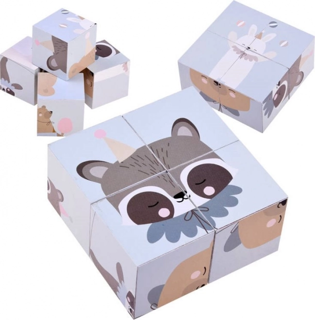 Cubos de rompecabezas de madera con animales