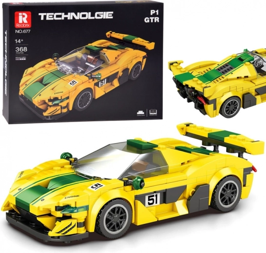 Set de construcción técnica coche deportivo amarillo‑verde de 368 piezas