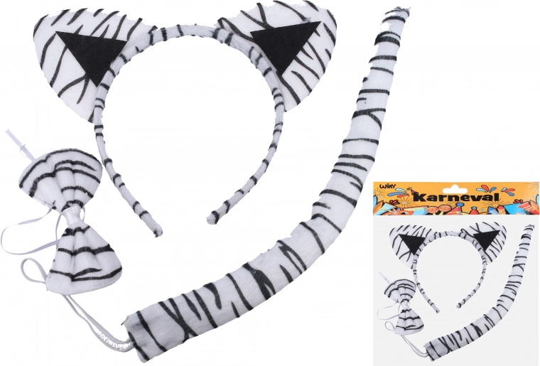 Set de carnaval – tigre blanco (diadema, cola y pajarita)