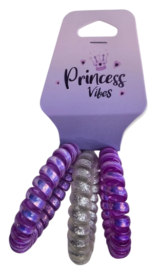 Set Pink de gomas espirales para el pelo moradas y plateadas (3 uds)