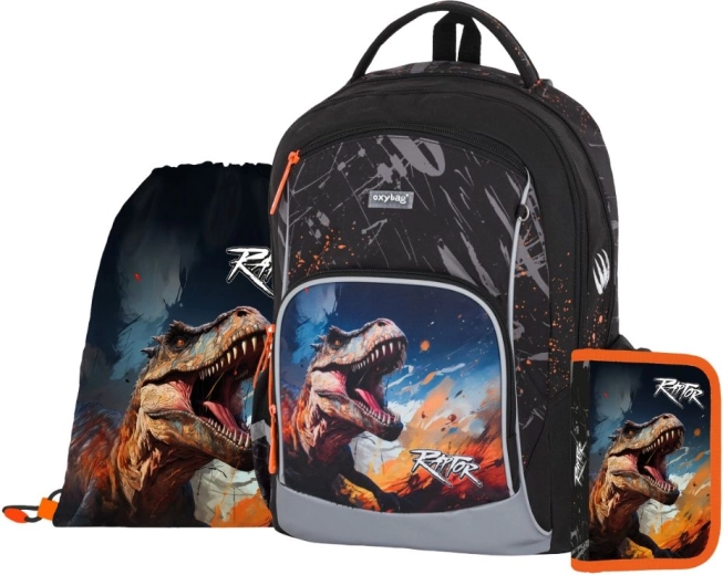 Set escolar OXY GO Dino de 3 piezas – mochila, bolsa y estuche