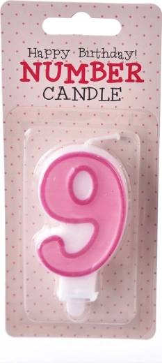 Vela para tarta número 9 rosa 7 cm