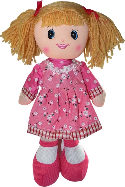 Muñeca de trapo de 30 cm con vestido rosa oscuro