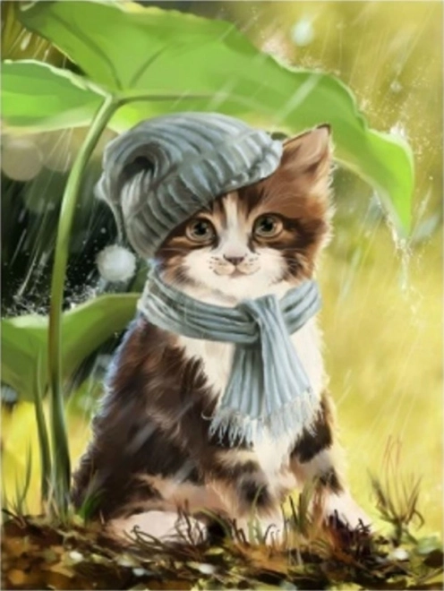 Pintura de diamantes Gatito con gorrito y bufanda