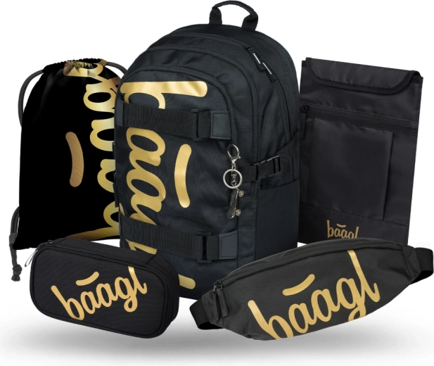 Baagl set escolar Skate Gold – mochila, estuche, bolsa, riñonera y funda para portátil