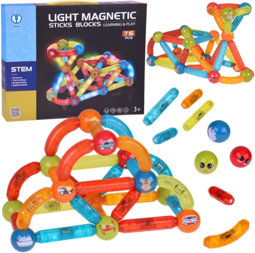 Set de construcción magnético de colores Jokomisiada con iluminación LED