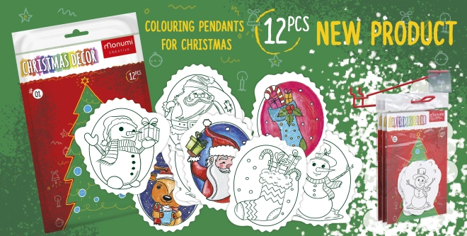 Set de 12 adornos navideños de cartón para colorear para niños MONUMI