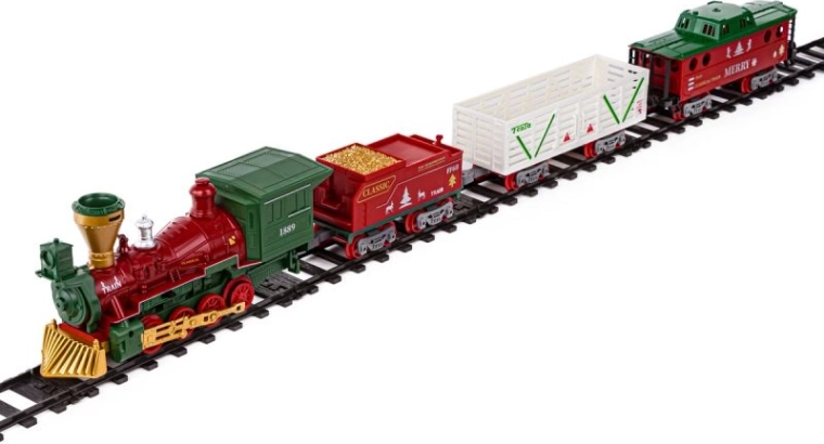 Locomotora y 3 vagones de carga en el paquete