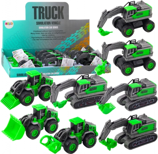 Vehículo de construcción con motor de cuerda (fricción) – mini excavadora, cargadora o bulldozer, verde