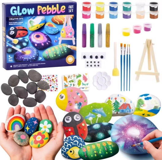 Kit DIY para pintar piedras con pinturas que brillan y adornos