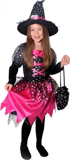 Disfraz infantil de bruja negro-rosa con estrellitas