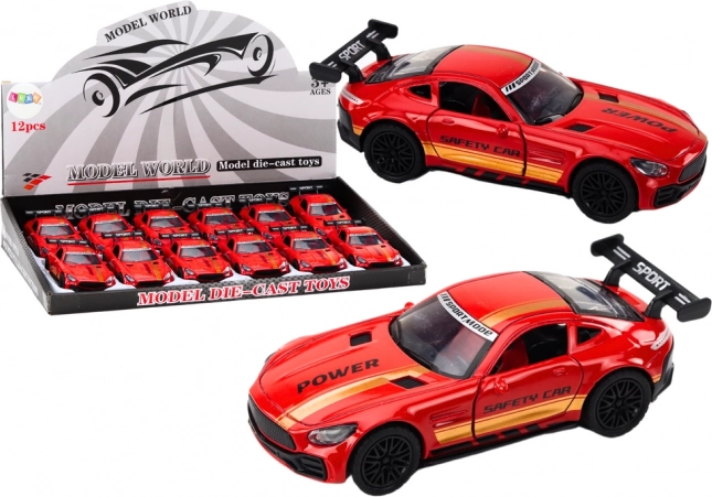 Coche deportivo 1:32 con figura, rojo, metálico con alerón