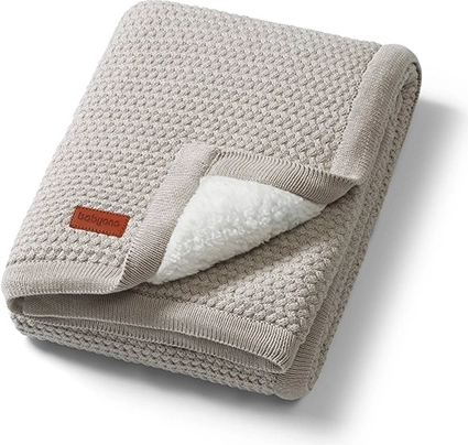 Manta de algodón Babyono con forro de sherpa fleece 75 × 100 cm beige