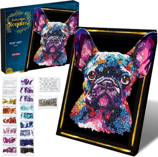 Cuadro de lentejuelas pop art – bulldog francés (kit creativo)