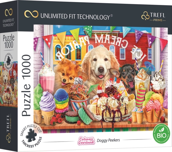 Puzzle Trefl UFT Cuteness Overload: perritos frente a una pastelería, 1000 piezas