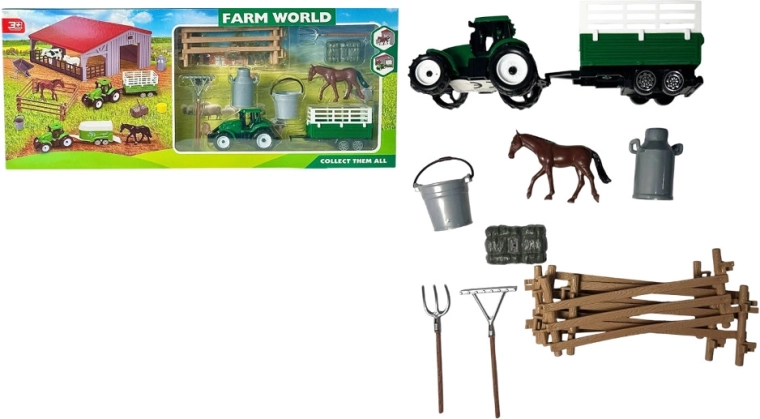 Set de granja con animales, tractor y figura de caballo