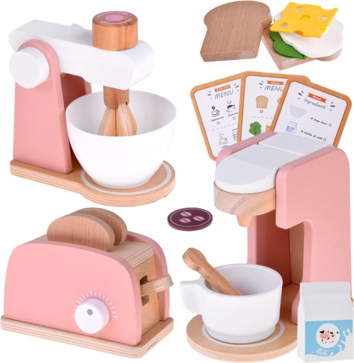 Set de madera de electrodomésticos de cocina para niños: tostadora, cafetera y batidora con accesorios