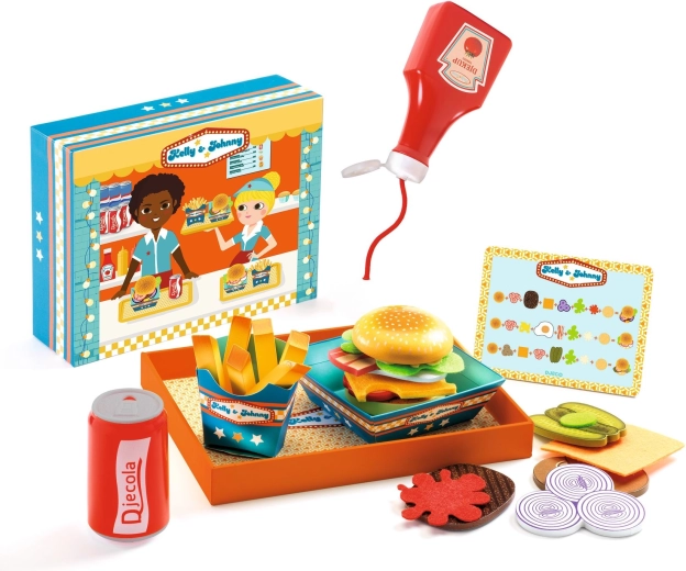 DJECO bistro Kelly & Johnny – set infantil para preparar hamburguesas