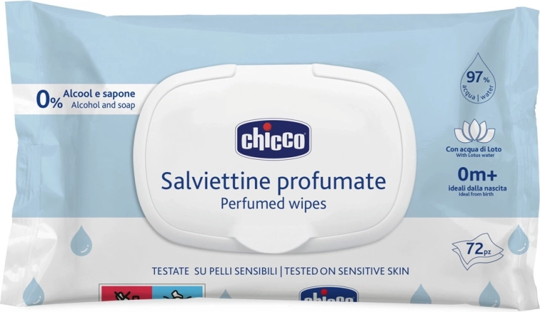 Toallitas húmedas infantiles Chicco ligeramente perfumadas 72 uds.