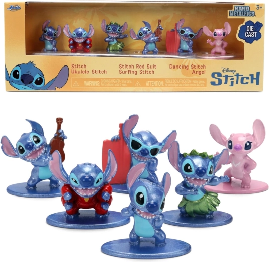 Set de figuras metálicas STITCH y ANGEL 4 cm – 6 uds