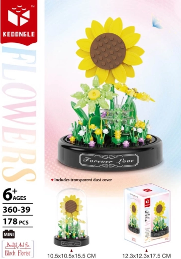 Set de construcción de girasol bajo campana protectora (178 piezas)