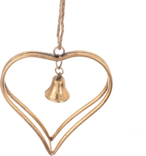 Campana metálica colgante con forma de corazón, dorada