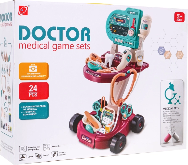 Set médico infantil con carrito y EKG para niños, 24 piezas