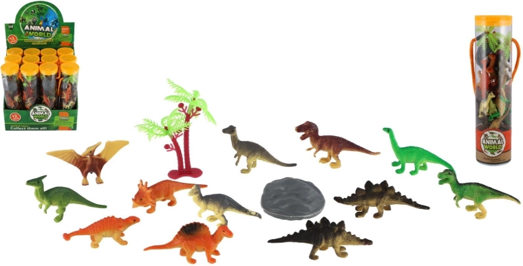 Dinosaurios de plástico en tubo, 12 uds., 5–8 cm
