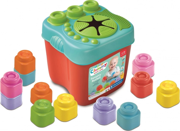 Soft Clemmy caja sensorial con tapa y 15 bloques blandos
