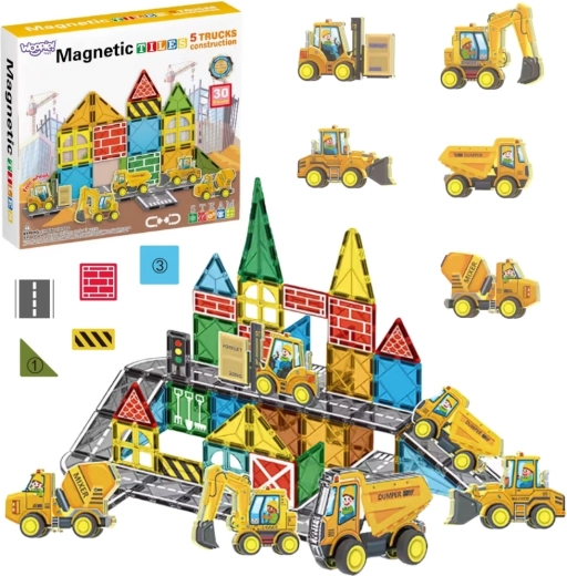 Set de construcción magnético Woopie con vehículos de construcción