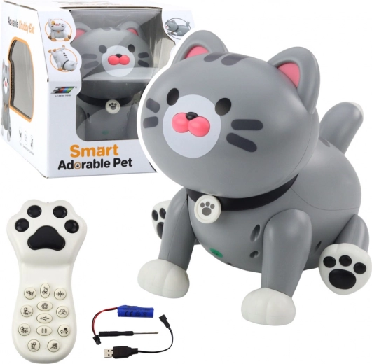 Gatito robótico interactivo RC con control remoto – gris
