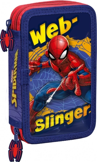 Estuche escolar de dos compartimentos con equipamiento SPIDERMAN rojo‑azul