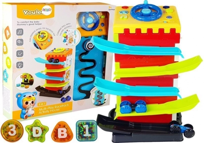 Juguete educativo interactivo con cochecitos y efectos de sonido y luz