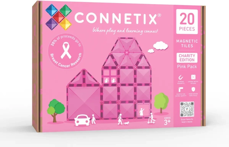 Set benéfico rosa de piezas magnéticas Connetix – 20 piezas