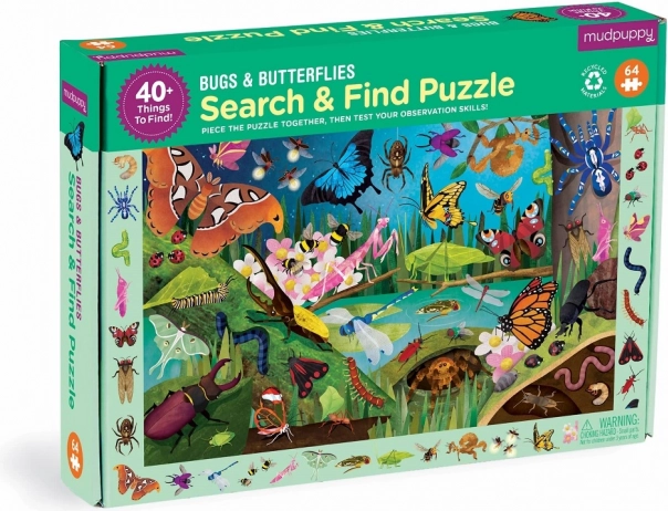 Puzzle Mudpuppy insectos y mariposas de 64 piezas