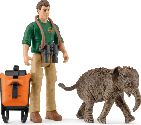 Schleich Pocket Set – explorador en expedición con cría de elefante indio