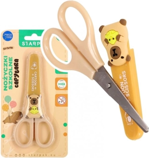 Tijeras escolares de capibara con funda protectora - 1 pieza