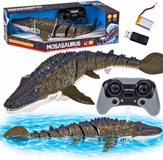 Mosasaurus acuático teledirigido, nada y pulveriza agua 40 cm