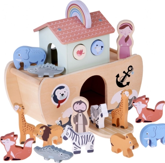 Arca de Noé de madera con figuritas de animales – clasificador educativo