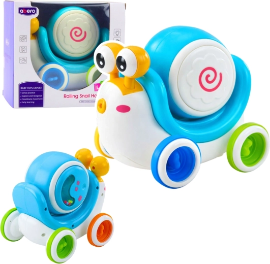 Caracol interactivo con ruedas con tambor musical y efectos de luz – azul