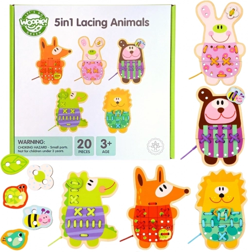 Woopie Green animales de madera para ensartar 5 en 1