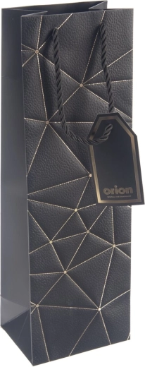 Bolsa de papel de regalo para vino con motivo de rejilla, negra, 12 × 9 × 36 cm