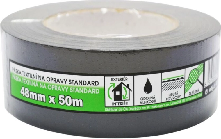 Cinta de reparación textil 48 mm × 50 m negra