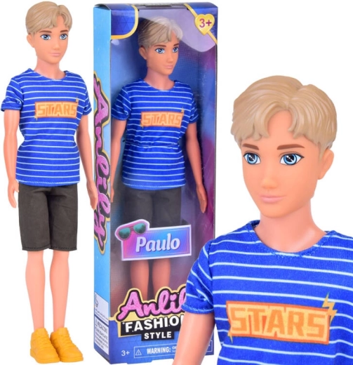 Muñeco Anlily Paulo con camiseta a rayas y pantalones cortos
