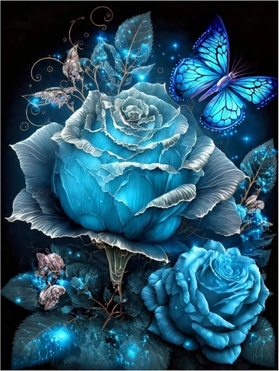 Pintura por números Rosas azules con mariposas 40 × 50 cm