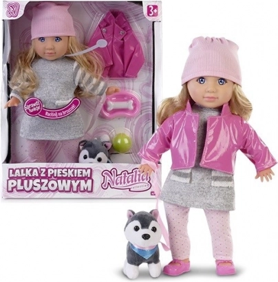 Muñeca Natalia con perrito de peluche 35 cm